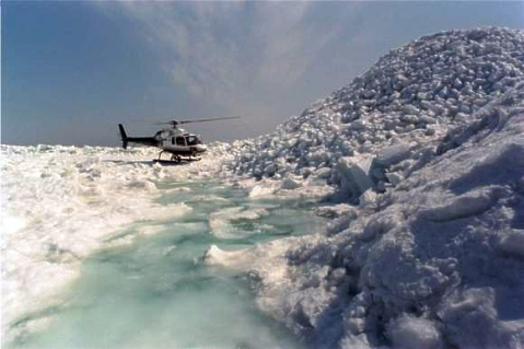 Finnish ice service investigating hummock ice (photo uncredited, http://www.fimr.fi)