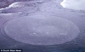 The ice circle, less than 1/2-inch thick, apparently rotates slowly & steadily