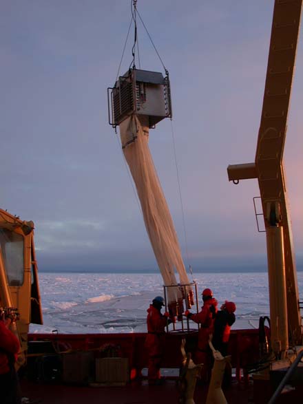 Researchers gather plankton samples from the North Water Polynya (image from Arctic Ocean Diversity project website)