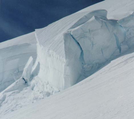 Serac along the trepidatious Emmons-Winthriop route, Mt. Ranier (photo: Tom Demshki)