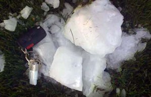 One of the ice "cannonballs" that fell on Delta, B.C., May 22-09 (photographer unidentified)
