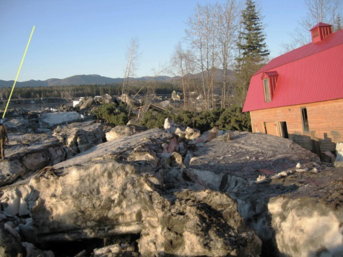eagleflood11 A house in Eagle twisted off its foundation by May's ice floes (photo www.themudflats.net)